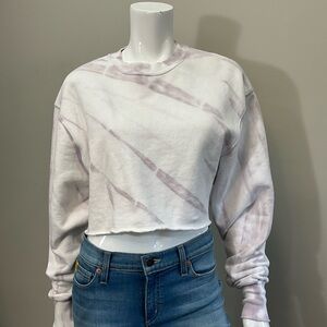 GOOD AMERICAN Lavender Tie Dye Cropped Sweatshirt Raw Hem 0